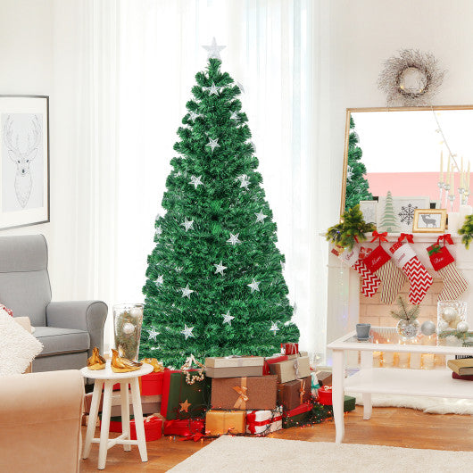 Costway 6' Prelit Fiber Optic Christmas Tree with Warm White Lights