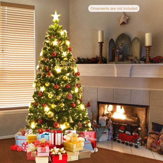 Costway 6' Prelit Fiber Optic Christmas Tree with Warm White Lights