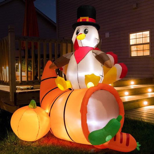 Costway 6' Thanksgiving Inflatable Turkey on Cornucopia Harvest Autumn Decor with Light