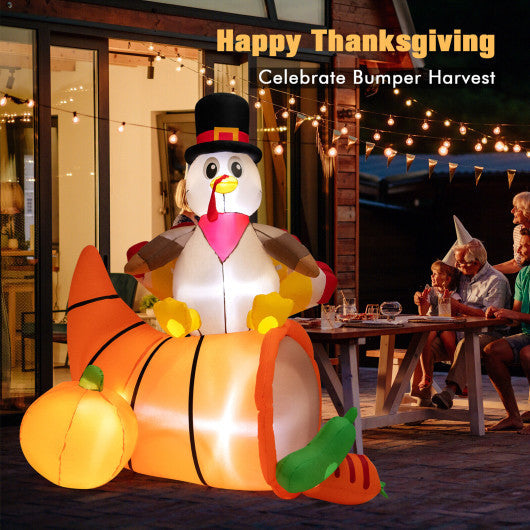 Costway 6' Thanksgiving Inflatable Turkey on Cornucopia Harvest Autumn Decor with Light