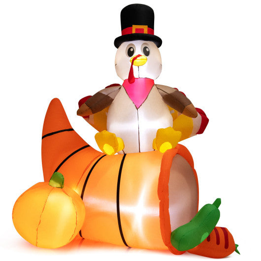 Costway 6' Thanksgiving Inflatable Turkey on Cornucopia Harvest Autumn Decor with Light
