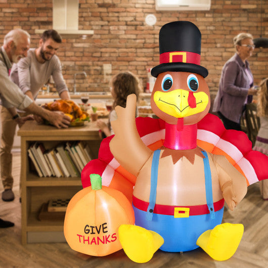 Costway 6' Thanksgiving Inflatable Turkey with Pumpkin Fall Harvest Decor with Lights