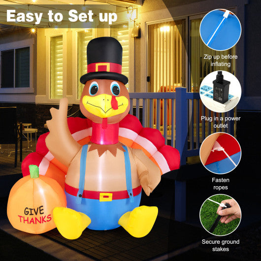 Costway 6' Thanksgiving Inflatable Turkey with Pumpkin Fall Harvest Decor with Lights