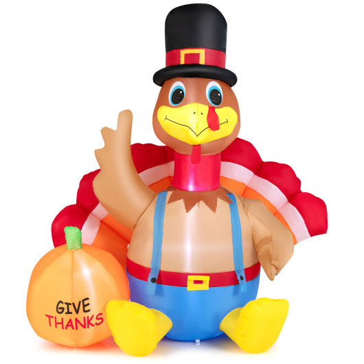 Costway 6' Thanksgiving Inflatable Turkey with Pumpkin Fall Harvest Decor with Lights