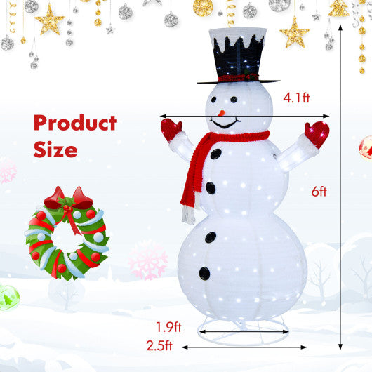 Costway 6' White Lighted Snowman with Top Hat and Red Scarf
