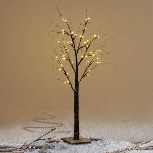 Costway 6 ft. 96 LED Christmas Brown Birch Snow Tree LED Light Warm Decorative Festival Party