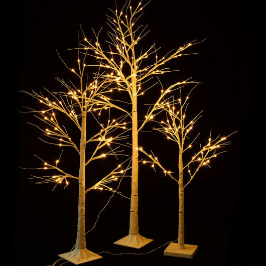 Costway 6 ft. 96 LED Christmas White Birch Snow Tree LED Light Warm Decorative Party Festival