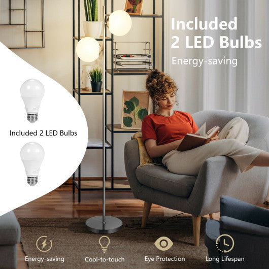 Costway 65" Silver LED Floor Lamp with 2 Light Bulbs and Foot Switch