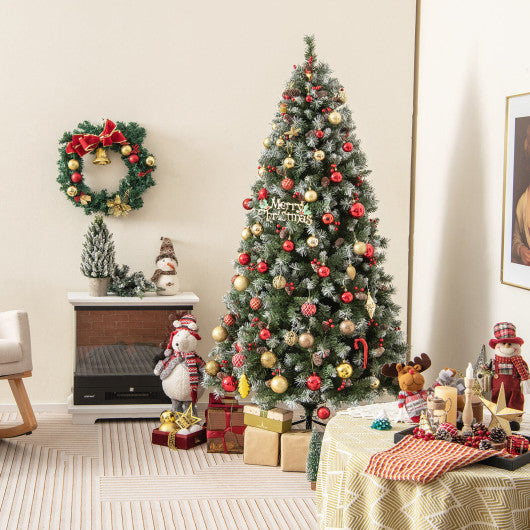 Costway 6.5' Hinged Christmas Tree with 450 PVC Branch Tips and 200 Warm White LED Lights