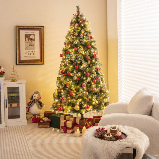 Costway 6.5' Hinged Christmas Tree with 450 PVC Branch Tips and 200 Warm White LED Lights