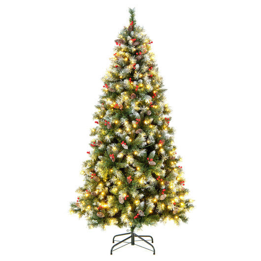 Costway 6.5' Hinged Christmas Tree with 450 PVC Branch Tips and 200 Warm White LED Lights