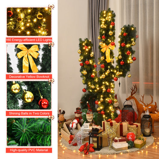 Costway 7' Artificial Cactus PVC Christmas Tree with LED Lights and Ball Ornaments-7 ft
