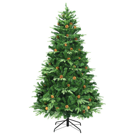 Costway 7' Artificial Christmas Tree with LED Lights and Pine Cones