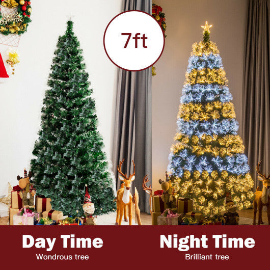 Costway 7' Double-color Lights Fiber Optic Christmas Tree