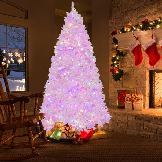Costway 7' Flocked Artificial Christmas Tree with 500 LED Lights and 1200 Branches