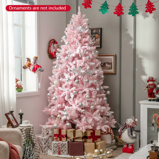 Costway 7' Flocked Artificial Christmas Tree with 500 LED Lights and 1200 Branches