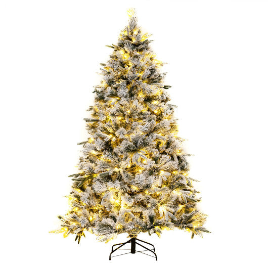 Costway 7' Flocked Christmas Tree with 250 Warm White LED Lights and 752 Mixed Branch Tips