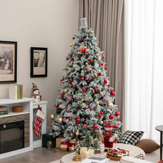Costway 7' Flocked Christmas Tree with 250 Warm White LED Lights and 752 Mixed Branch Tips