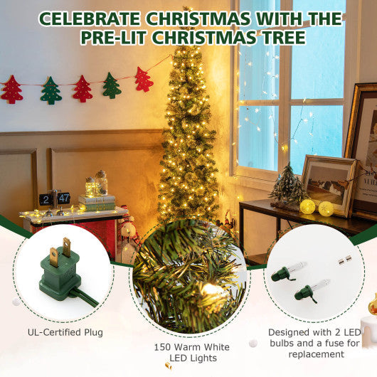 Costway 7' Half Christmas Tree with Pine Needles and 150 Lights
