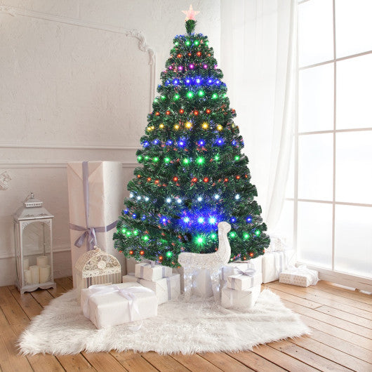 Costway 7' Multicolor Artificial Christmas Tree with LED Light and Metal Stand