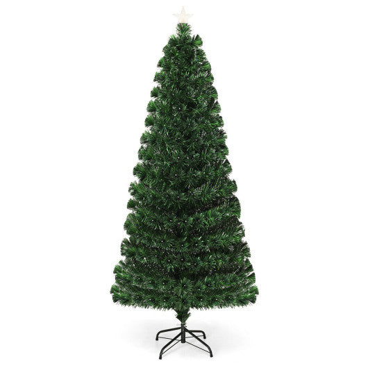 Costway 7' Pre-Lit Fiber Optic Artificial Christmas Tree with LED Lights and Stand