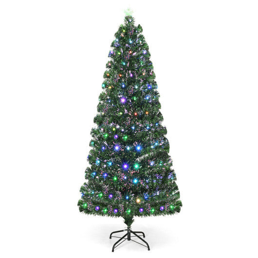 Costway 7' Pre-Lit Fiber Optic Artificial Christmas Tree with LED Lights and Stand