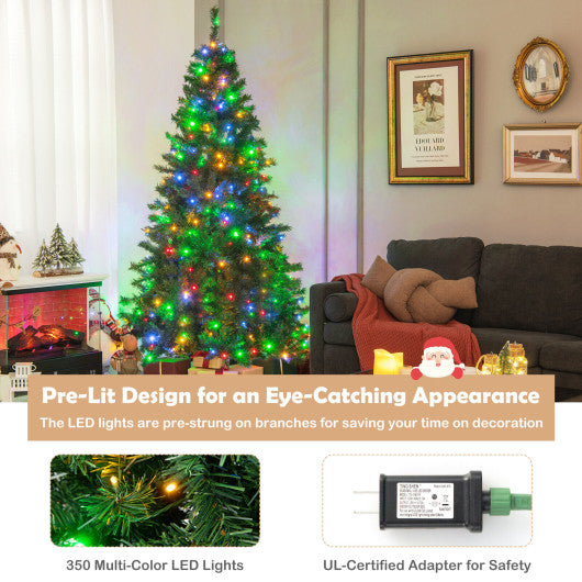 Costway 7' Pre-Lit Hinged Christmas Tree with 350 Multi-Color Lights