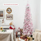 Costway 7' Pre-Lit Snow Flocked Hinged Pencil Christmas Tree with 300 Lights and 8 Modes