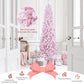 Costway 7' Pre-Lit Snow Flocked Hinged Pencil Christmas Tree with 300 Lights and 8 Modes