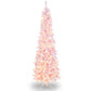 Costway 7' Pre-Lit Snow Flocked Hinged Pencil Christmas Tree with 300 Lights and 8 Modes