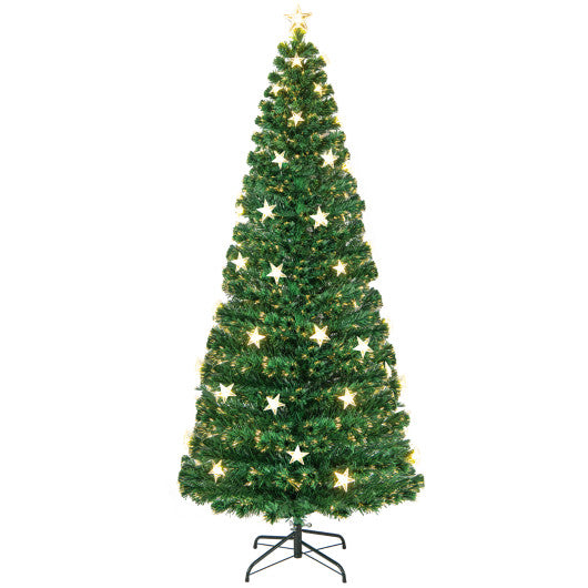 Costway 7' Prelit Fiber Optic Christmas Tree with Warm White Lights