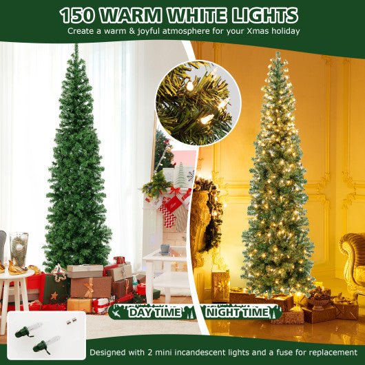 Costway 7' Prelit Half-Shape Christmas Tree with 150 Lights