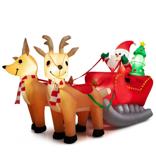 Costway 7.2' Long Christmas Inflatable Santa Rides Sled with LED Lights