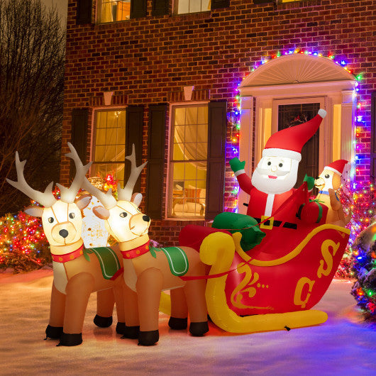 Costway 7.2' Long Christmas Inflatable Santa on Sleigh with LED Lights Dog and Gifts Yard