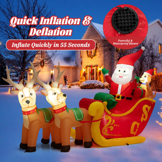 Costway 7.2' Long Christmas Inflatable Santa on Sleigh with LED Lights Dog and Gifts Yard
