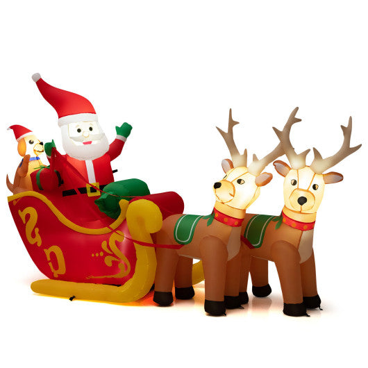 Costway 7.2' Long Christmas Inflatable Santa on Sleigh with LED Lights Dog and Gifts Yard