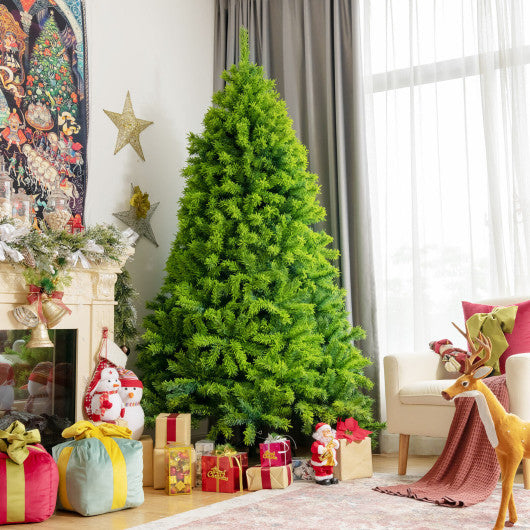 Costway 7.5' Pre-Lit Hinged Christmas Tree Green Flocked with 1404 Tips and 530 LED Lights