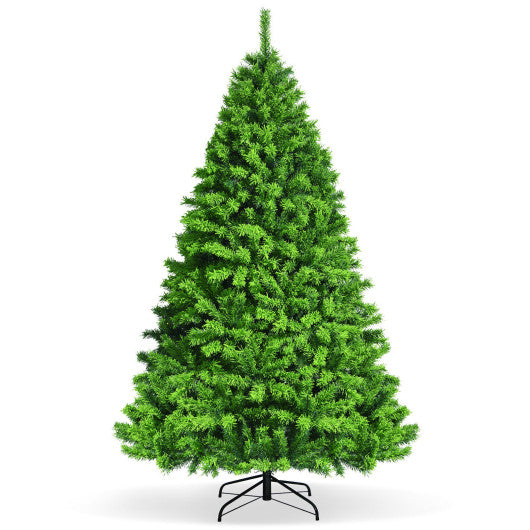 Costway 7.5' Pre-Lit Hinged Christmas Tree Green Flocked with 1404 Tips and 530 LED Lights