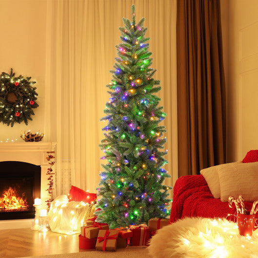 Costway 7.5' Pre-lit Full Artificial Christmas Tree with Warm White and Multi-Color LED Lights