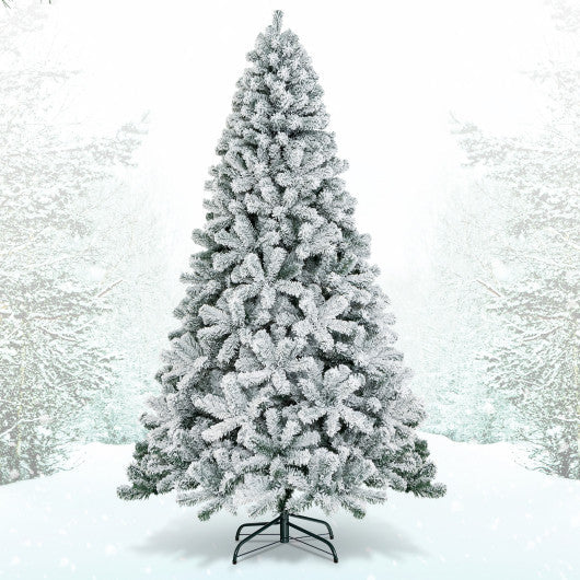 Costway 7.5' Snow Flocked Hinged Artificial Christmas Tree without Lights