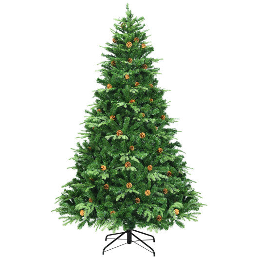 Costway 7.5 ft Artificial Christmas Tree with LED Lights and Pine Cones