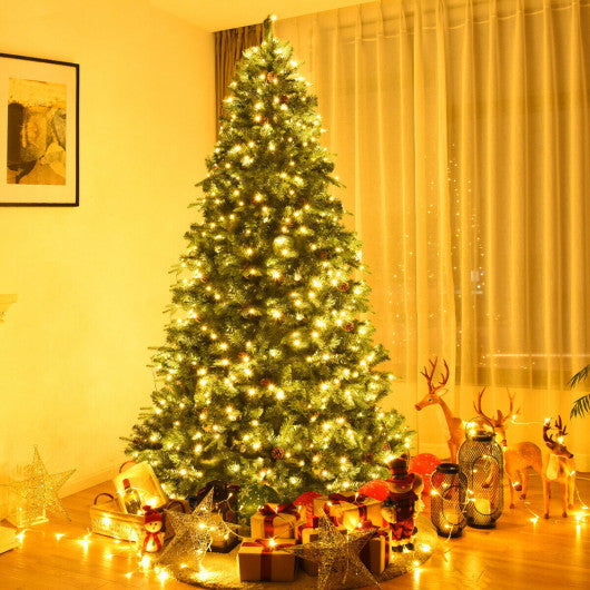 Costway 8' Flocked Artificial Christmas Tree with LED Lights and Pine Cones