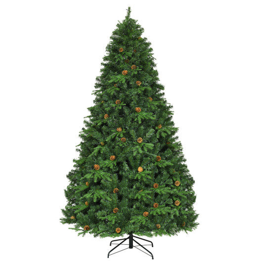 Costway 8' Flocked Artificial Christmas Tree with LED Lights and Pine Cones