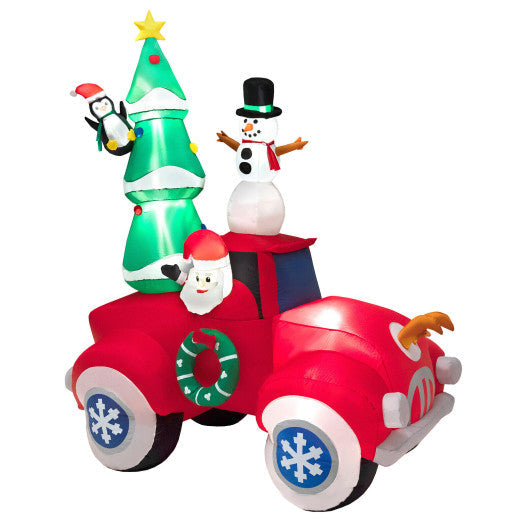 Costway 8' Tall Inflatable Santa Claus on Red Truck with LED Lights