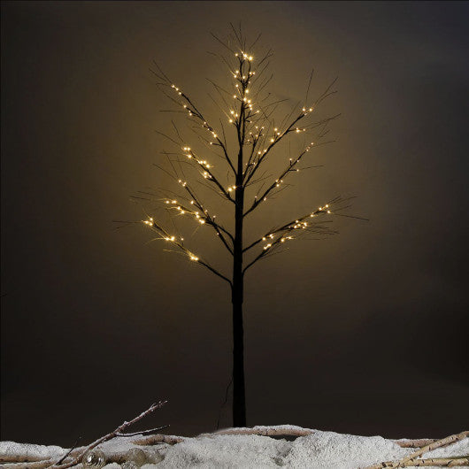 Costway 8 ft. 144 LED Christmas Brown Birch Snow Tree LED Light Warm Decorative Festival Party
