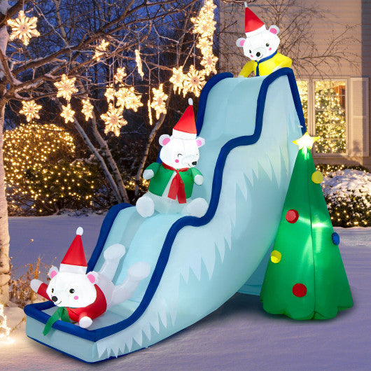Costway 9' Inflatable Polar Bear Slide Scene Decoration with LED Lights