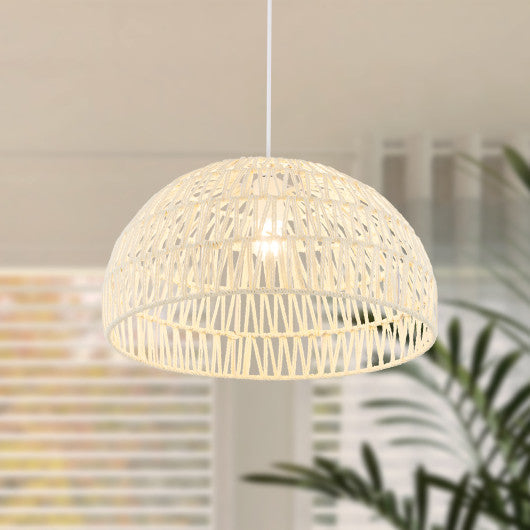 Costway Beige Farmhouse Rattan Pendant Lights with Adjustable Hanging Rope
