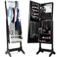 Costway Black Standing Armoire Storage Mirrored Jewelry Cabinet with LED Lights