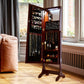 Costway Brown Standing Armoire Storage Mirrored Jewelry Cabinet with LED Lights