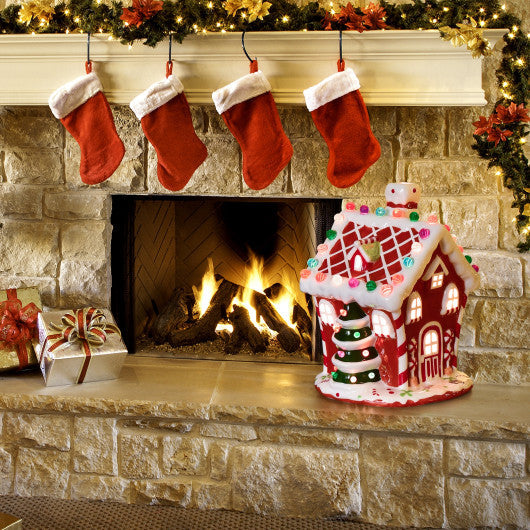 Costway Hand-Painted Ceramic Christmas House with 44 Multicolored Lights